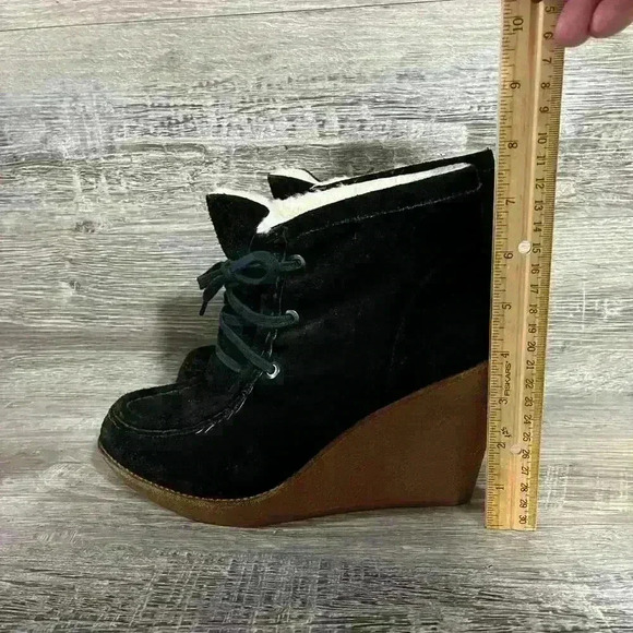 Rebecca Minkoff Black Suede Lace Up Wedge Booties Size 10M - Picture 4 of 13